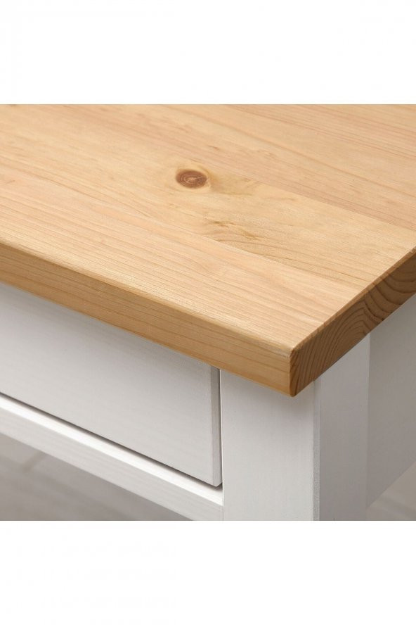 Çalışma Masası, Beyaz Açık Kahverengi HEMNES 120x47 2 Çekmeceli Masif Ahşap - 6