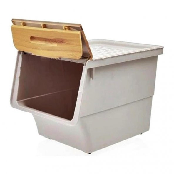 Motek Patateslik Soğanlık Sepeti Oyuncak Kutusu Tekerlekli Organızer Çok Amaçlı Kutu 3X12Lt-Bambu+Krem - 5