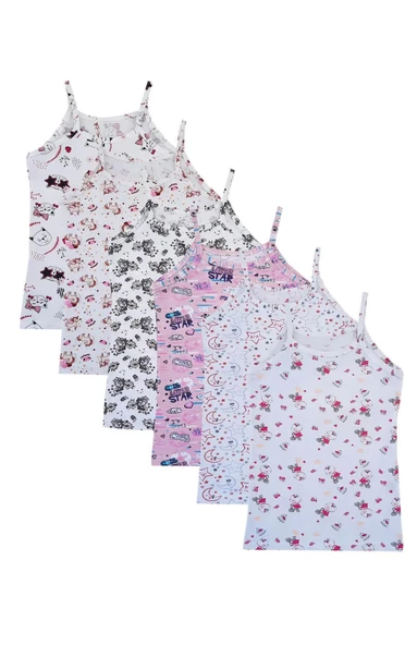 Kız Çocuk Atlet İp Askılı Desenli 6 lı Karışık Renkler (Didu) ürün görseli 1