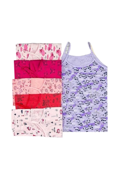 Kız Çocuk Atlet İp Askılı Desenli 6 lı Karışık Renkler (Didu) - Resim 3