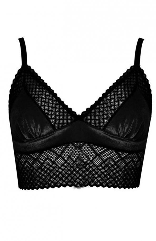Bralet Sütyen Takım Kadife Dantelli Desteksiz Balensiz Koza 80263 - 2
