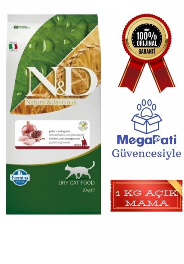 N&D Tahılsız Tavuk Etli ve Narlı Yavru Kuru Kedi Maması 1 kg Açık Mama