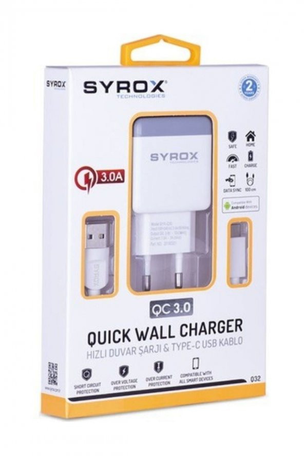 Syrox Type-c Quıck Şarj Cihazı 3.0 Amper Q32 kablolu şarj aleti - 2