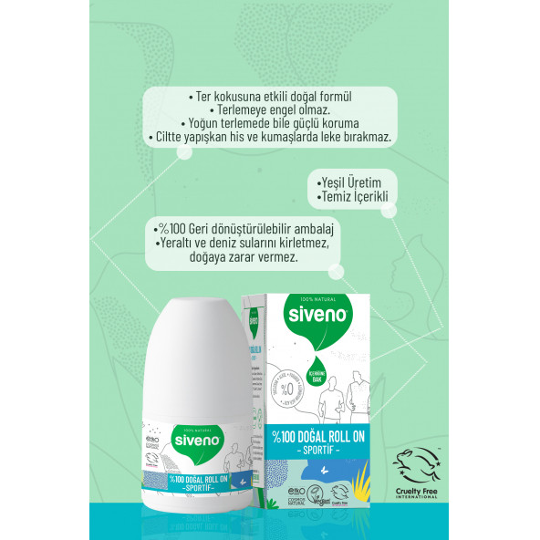 Siveno %100 Doğal Roll-On Sportif Sporcu Deodorant Ter Kokusu Önleyici Bitkisel Lekesiz Vegan 50 ml - 7