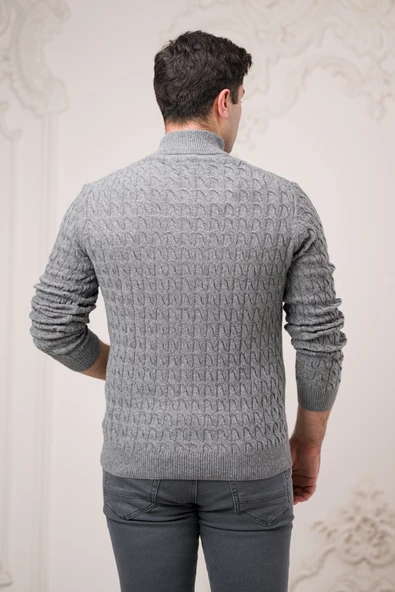 Slimfit Balıkçı Fermuarlı Yaka Örme Triko Yünlü Erkek Kazak - Resim 11