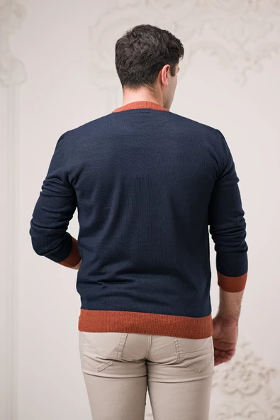 Nehir By Faruk Ülker Regular Fit Sıfır Yaka Kareli Yünlü Erkek Kazak - 5