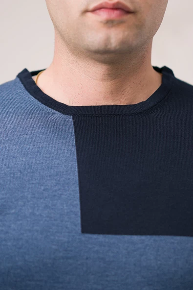 Dorss Slimfit Sıfır TasarımYaka Desenli Pamuklu Erkek Spor Kazak - 11