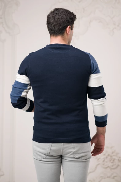 Dorss Slimfit Sıfır TasarımYaka Desenli Pamuklu Erkek Spor Kazak - 10