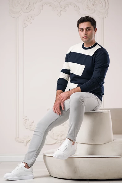 Nehir By Faruk Ülker Regular Fit Sıfır Yaka Desenli Yünlü Erkek Kazak - 7