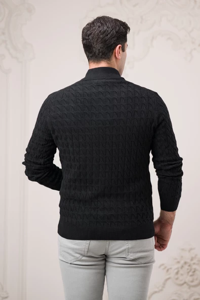 Slimfit Balıkçı Fermuarlı Yaka Örme Triko Yünlü Erkek Kazak - Resim 6