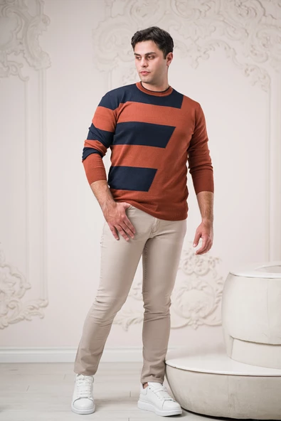 Nehir By Faruk Ülker Regular Fit Sıfır Yaka Desenli Yünlü Erkek Kazak - 3