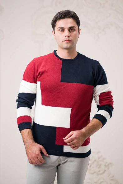 Dorss Slimfit Sıfır TasarımYaka Desenli Pamuklu Erkek Spor Kazak - 3