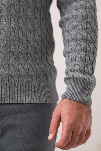 Slimfit Balıkçı Fermuarlı Yaka Örme Triko Yünlü Erkek Kazak - Resim 12