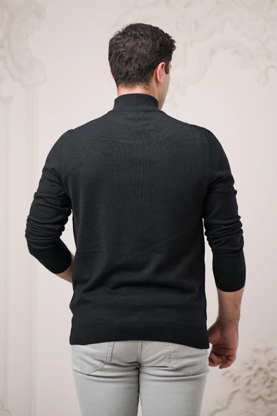 San&fa Regular Fit Yarım Balıkçı Kendinden Desenli Pamuklu Erkek Kazak - 10