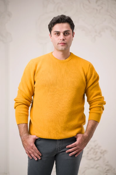 San&fa Rahat Kesim Sıfır Yaka Kendinden Çizgili Pamuklu Erkek Kazak - 3