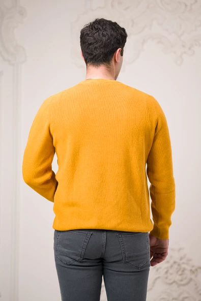 San&fa Rahat Kesim Sıfır Yaka Kendinden Çizgili Pamuklu Erkek Kazak - 5