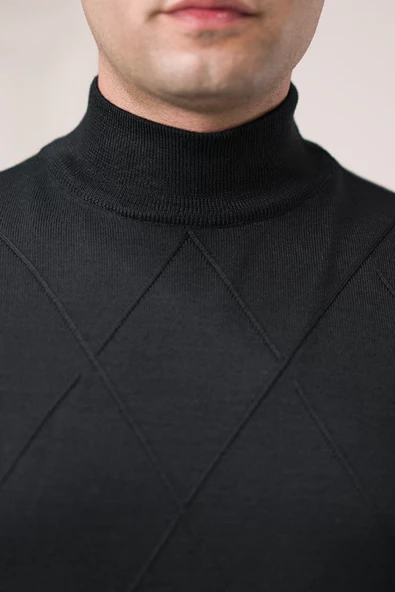 San&fa Regular Fit Yarım Balıkçı Kendinden Desenli Pamuklu Erkek Kazak - 11