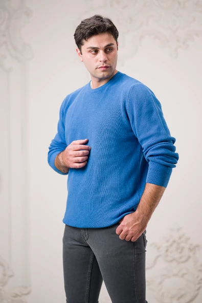 San&fa Rahat Kesim Sıfır Yaka Kendinden Çizgili Pamuklu Erkek Kazak - 10