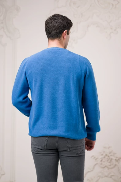 San&fa Rahat Kesim Sıfır Yaka Kendinden Çizgili Pamuklu Erkek Kazak - 11