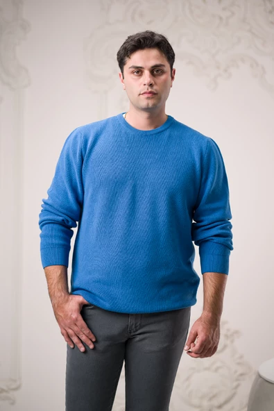 San&fa Rahat Kesim Sıfır Yaka Kendinden Çizgili Pamuklu Erkek Kazak - 9