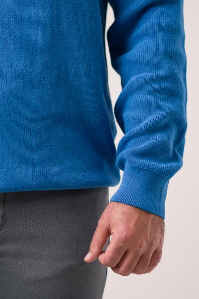 San&fa Rahat Kesim Sıfır Yaka Kendinden Çizgili Pamuklu Erkek Kazak - 12