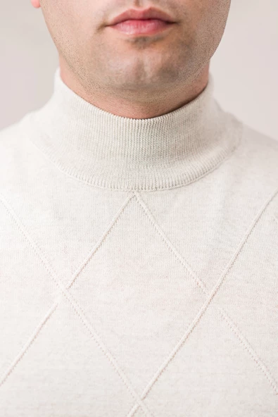 San&fa Regular Fit Yarım Balıkçı Kendinden Desenli Pamuklu Erkek Kazak - 6