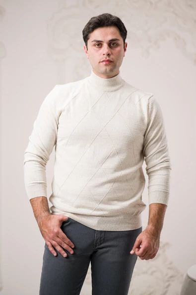 San&fa Regular Fit Yarım Balıkçı Kendinden Desenli Pamuklu Erkek Kazak - 3