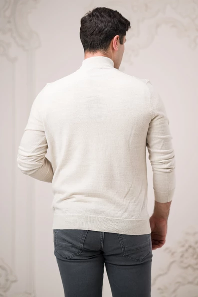 San&fa Regular Fit Yarım Balıkçı Kendinden Desenli Pamuklu Erkek Kazak - 4