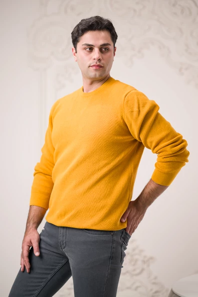 San&fa Rahat Kesim Sıfır Yaka Kendinden Çizgili Pamuklu Erkek Kazak - 4