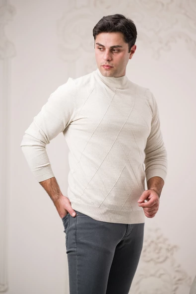 San&fa Regular Fit Yarım Balıkçı Kendinden Desenli Pamuklu Erkek Kazak - 2