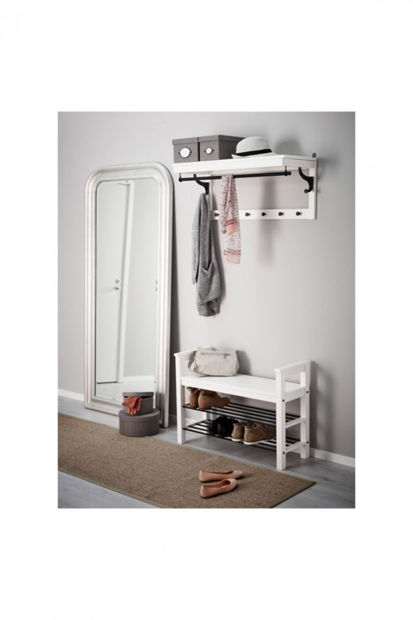 Hemnes Bank Ve Ayakkabılık Beyaz MeridyenDukkan 85x32 Cm Masif Huş Ağacı - 4