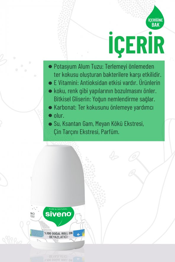 Siveno %100 Doğal Roll-On Beyazlatıcı Etkili Deodorant Ter Kokusu Önleyici Bitkisel Lekesiz Vegan 50 ml - 4