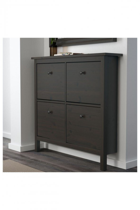 4 Bölmeli HEMNES Ayakkabı Dolabı, Venge Kahverengi Renk 107x101 cm Masif Çam Ağacı - 4