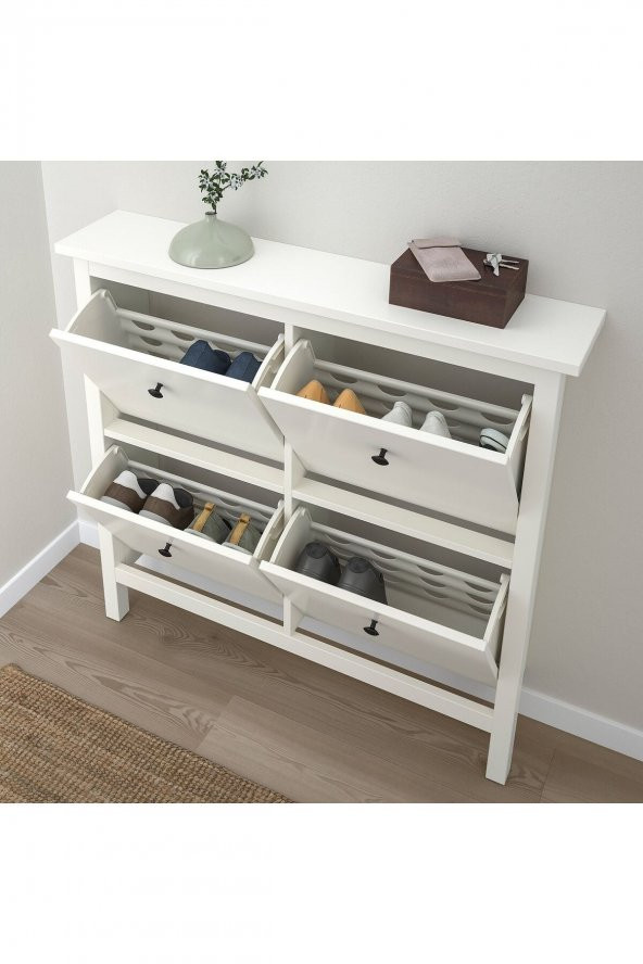 4 Bölmeli HEMNES Ayakkabı Dolabı, Beyaz Renk 107x22x101 cm Mdf - 3