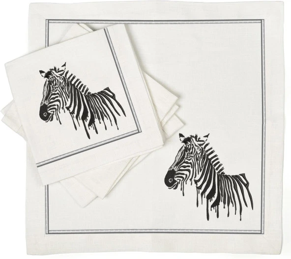 İthal Keten Zebra Nakışlı 4'lü Kumaş Peçete - 2
