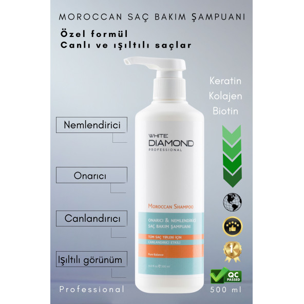 Moroccan Keratin Kolajen Içeren Saç Bakım Şampuanı Onarıcı Nemlendirici Canlandırıcı Etkili 500 ml