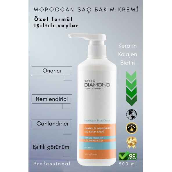 Moroccan Keratin Kolajen Biotin Içeren Saç Bakım Kremi Onarıcı Canlandırıcı Etkili 500 ml