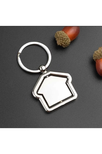 Ev Şeklinde Metal Anahtarlık Iç Kısmı 360 Derece Dönen Evli Anahtarlık -834 Metal - 2