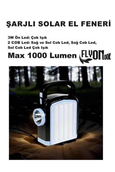 Güçlü Güneş Solar Enerjili Açılır Kanatları Sayesinde Hem Fener Lamba Hem Ortam Aydınlatması Şarjlı - 3