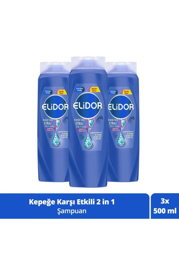 Elidor Superblend 2si 1 Arada Şampuan Ve Saç Bakım Kremi Kepeğe Karşı Etkili 500 Ml X3