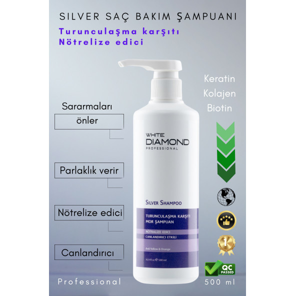 Silver Turunculaşma Karşıtı Keratin Kolajen Biotin Içeren Mor Saç Bakım Şampuanı 500 ml