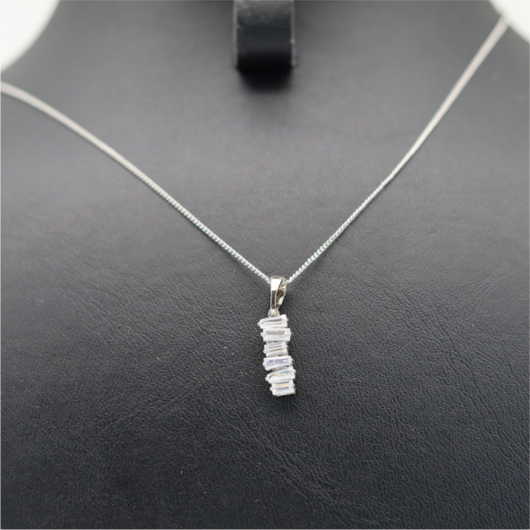 Zirkon Taşlı Çelik Silver Kolye - 2