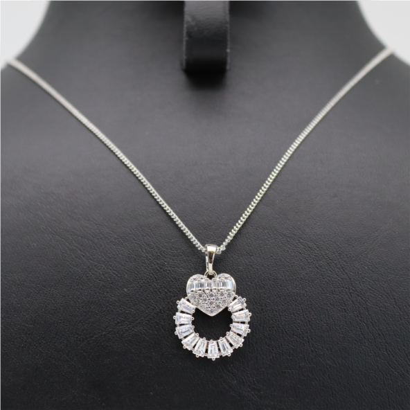 Kalpli Birleşimli Yüzük Taşlı Kolye Silver - 2