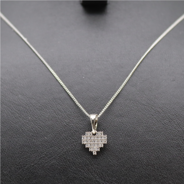 Baget Zirkon Taşlı Kalp Kolye Silver - 2