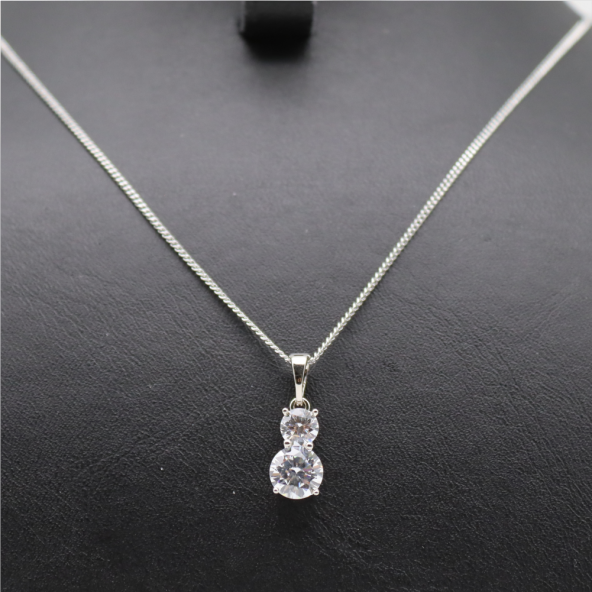 Oval Çift Taş Kolye Silver - 2