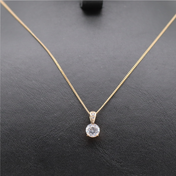 Oval Tek Taşlı Kulup Taşlı Kolye Gold - 2
