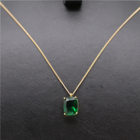 Yeşil Baget Taşlı Minimal Kolye - 2