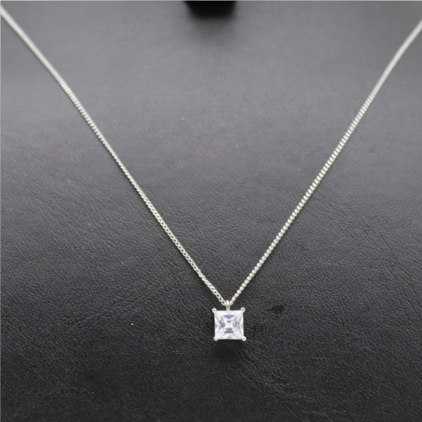 Kare Tek Taş Yatay Kolye Silver - 2