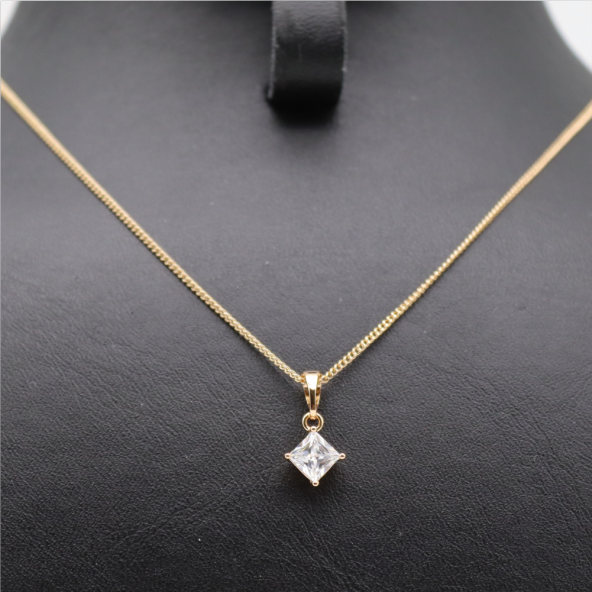 Kare Tek Taş Yatay Kolye Gold - 2