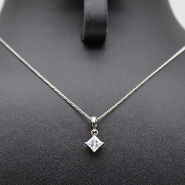 Kare Tek Taş Yatay Kolye Silver - 2